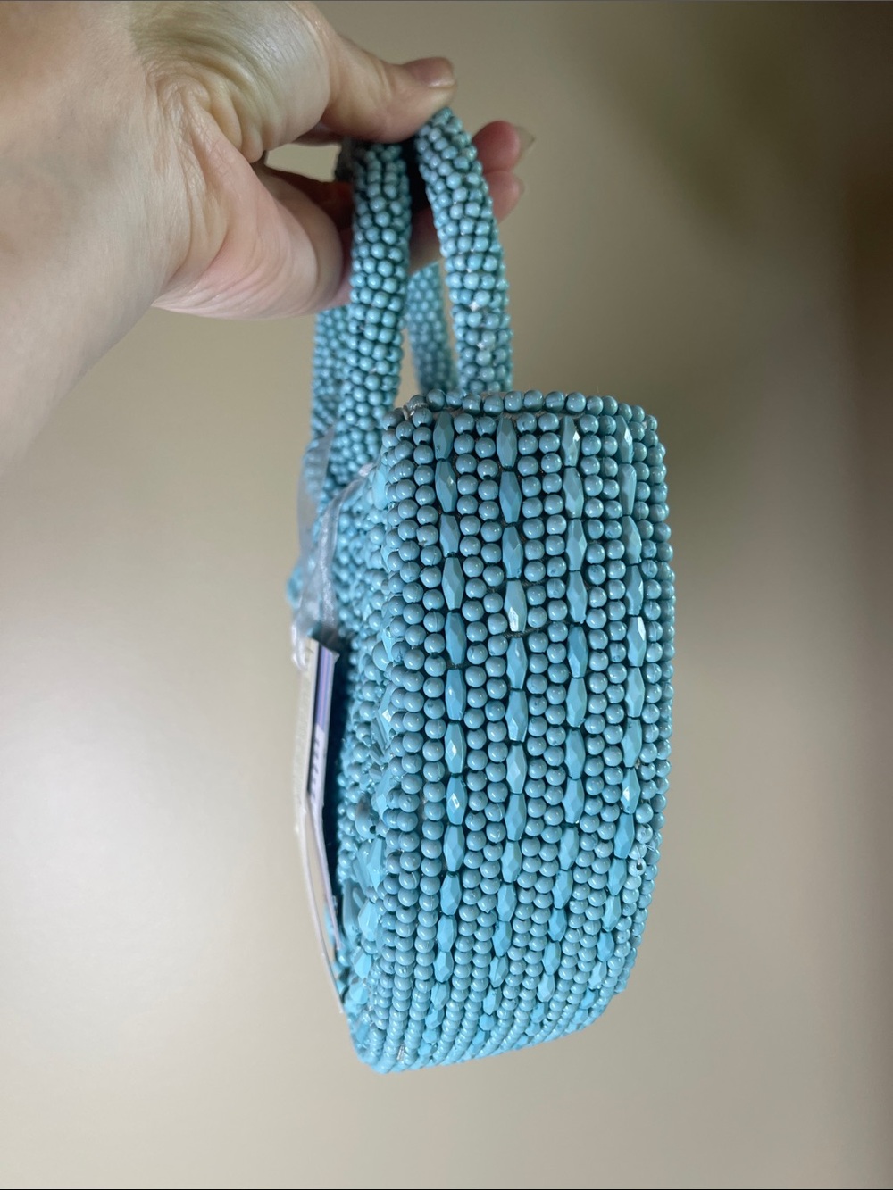 Handcrafted Turquoise Beaded Half-Moon Mini Bag - Picture 4 of 10